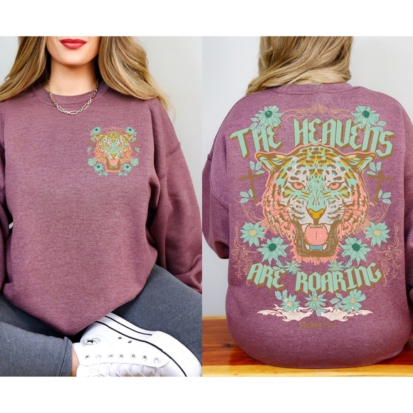 Heavens Are Roaring Psalm 19:1 Bible Tiger Christian Faith Religious Sweatshirt - Picture 14 of 16
